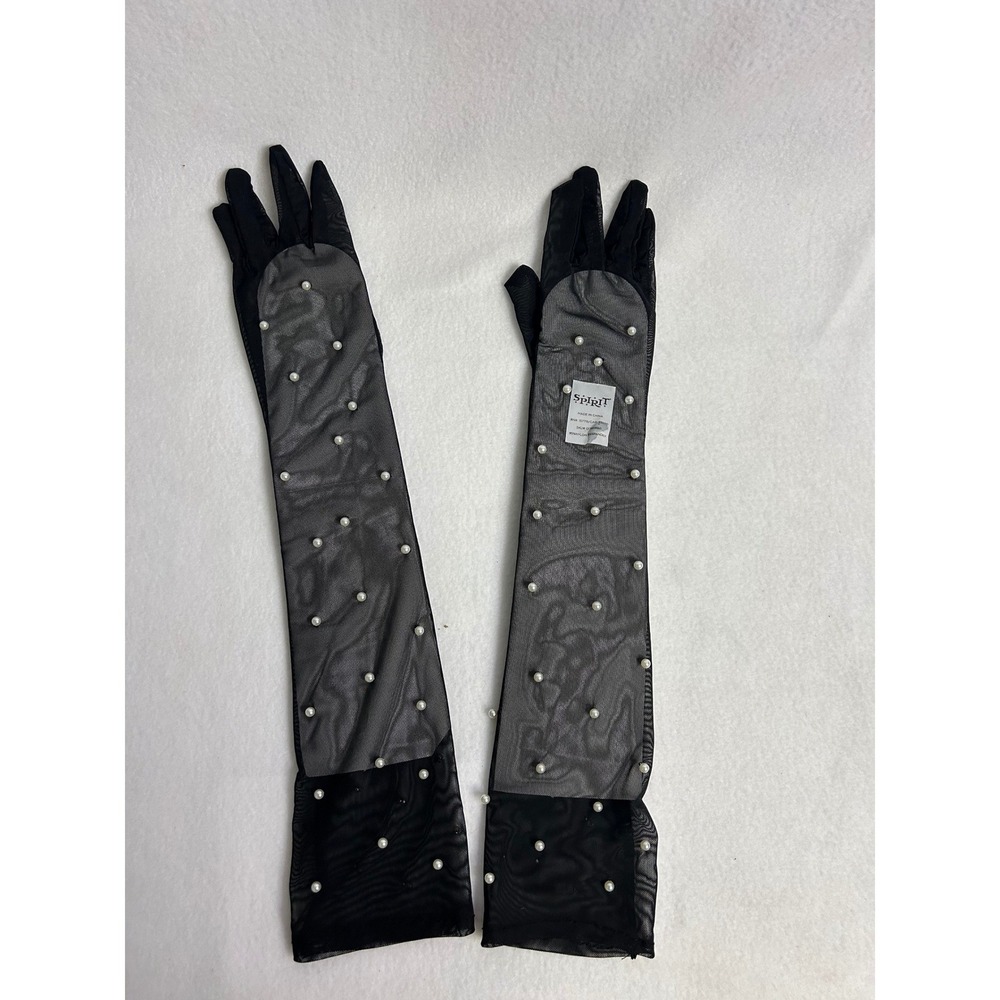 Regencycore Spirit Womens OS Black Sheer Mesh Pearl Embellished Opera Gloves